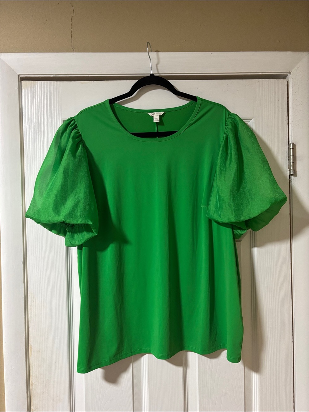 Cato Bright Green Puff Sleeve Crewneck Top